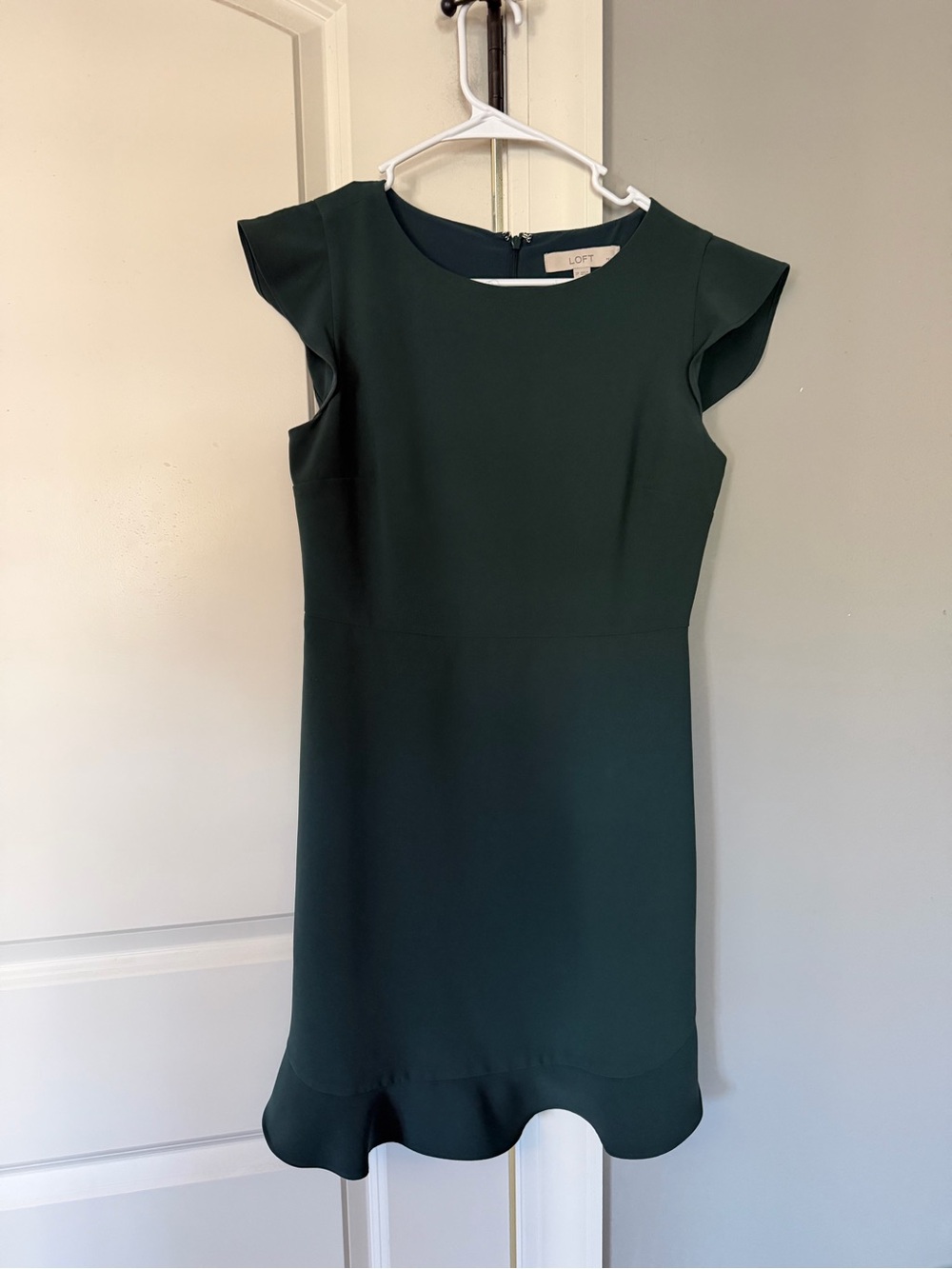 LOFT Dark Green Flutter Sleeve Sheath Dress